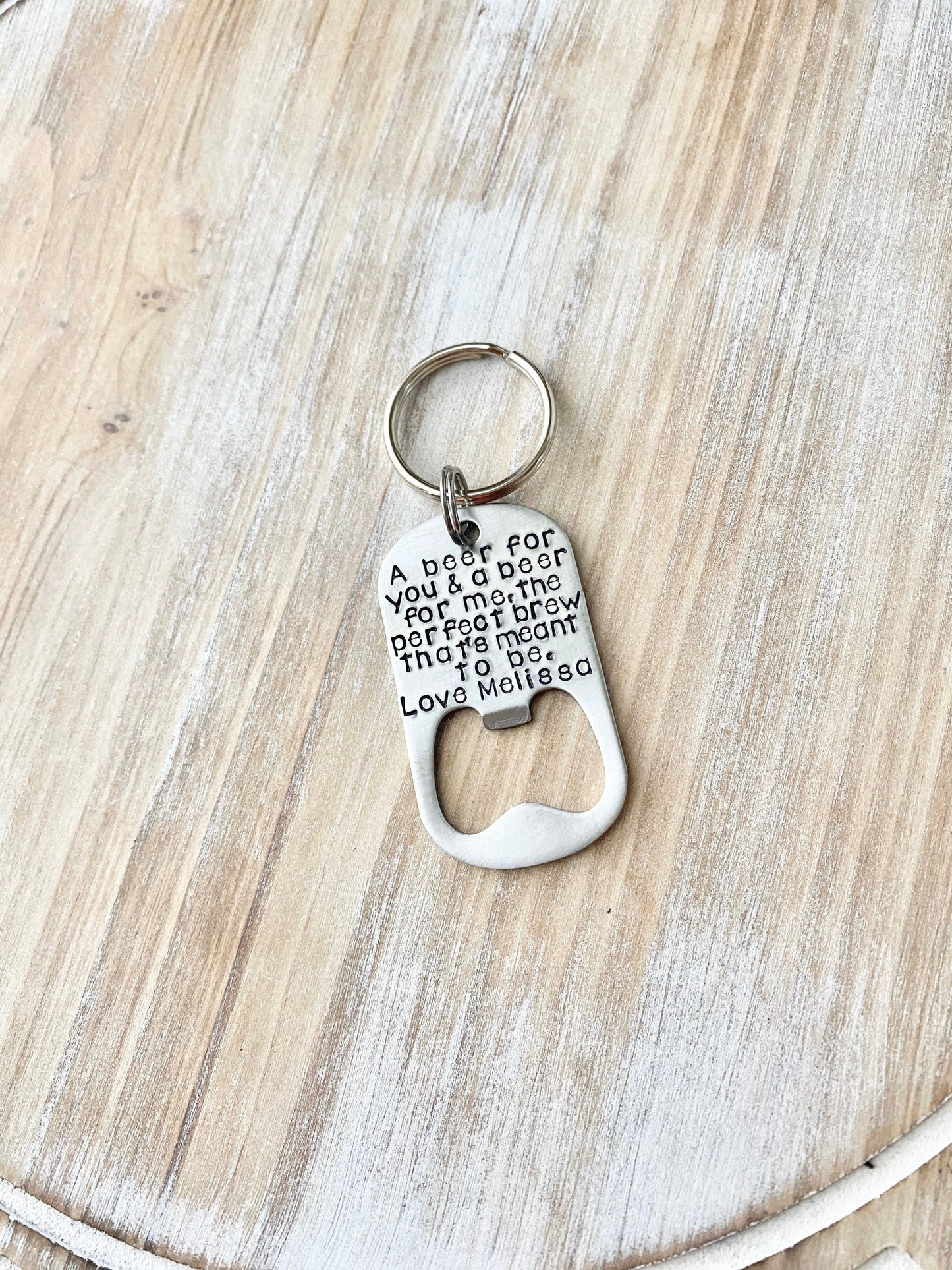 Personalized Bottle Opener Anniversary Keychain Bottle Opener Keychain Wedding Gift A Beer for you and a beer the perfect brew thats meant