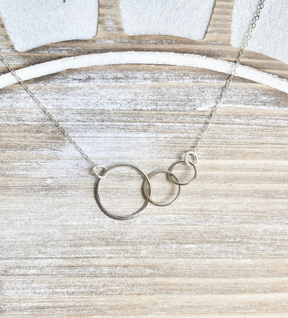 3 Linked Circles Necklace Sterling Silver Connected Circles Interlocking Rings Necklace Eternity Necklace Three Circles Mother's Day Gift