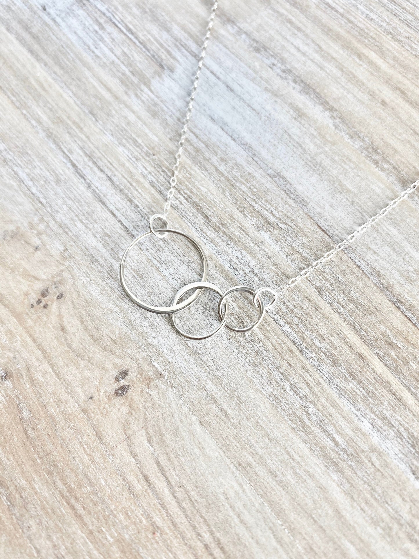 3 Linked Circles Necklace Sterling Silver Connected Circles Interlocking Rings Necklace Eternity Necklace Three Circles Mother's Day Gift