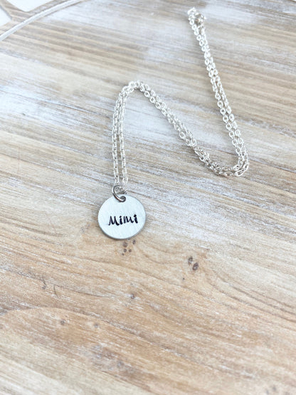 Mimi Necklace Grandma Necklace Personalized Necklace Personalized Jewelry Handstamped Necklace Custom Necklace New Grandma Gift Mimi Jewelry