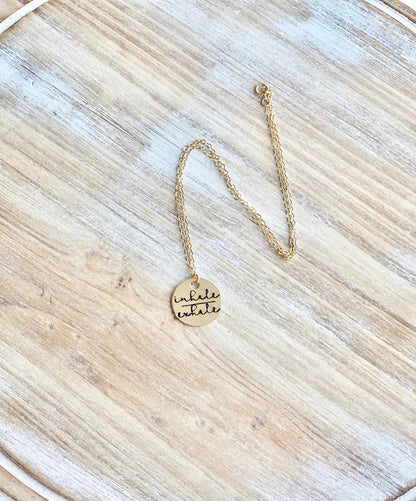 Gold Handstamped Necklace Gold Mom Necklace inhale exhale Necklace Gift for Mom Gold filled Jewelry Gold Name Jewelry 14K Gold