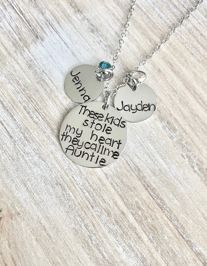 These Kids Stole My Heart They Call Me Auntie, Auntie Gift, Necklace Auntie, Silver Necklace, Aunt Gift, Necklace Gift, For Aunt, Niece Gift