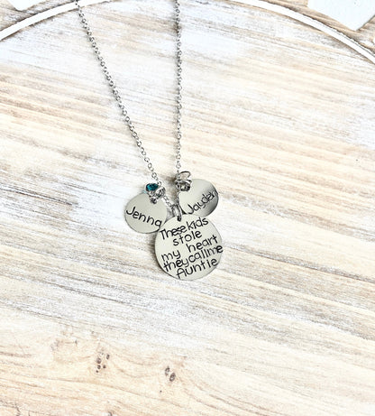 These Kids Stole My Heart They Call Me Auntie, Auntie Gift, Necklace Auntie, Silver Necklace, Aunt Gift, Necklace Gift, For Aunt, Niece Gift