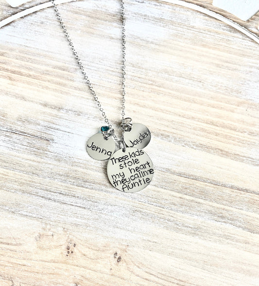 These Kids Stole My Heart They Call Me Auntie, Auntie Gift, Necklace Auntie, Silver Necklace, Aunt Gift, Necklace Gift, For Aunt, Niece Gift