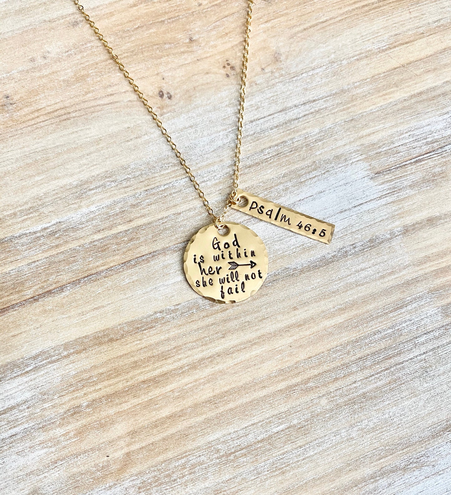 God Is Within Her She Will Not Fail Psalm 46:5 Bible Verse Necklace Scripture Necklace Hand Stamped Gold Filled Necklace Christian Jewelry