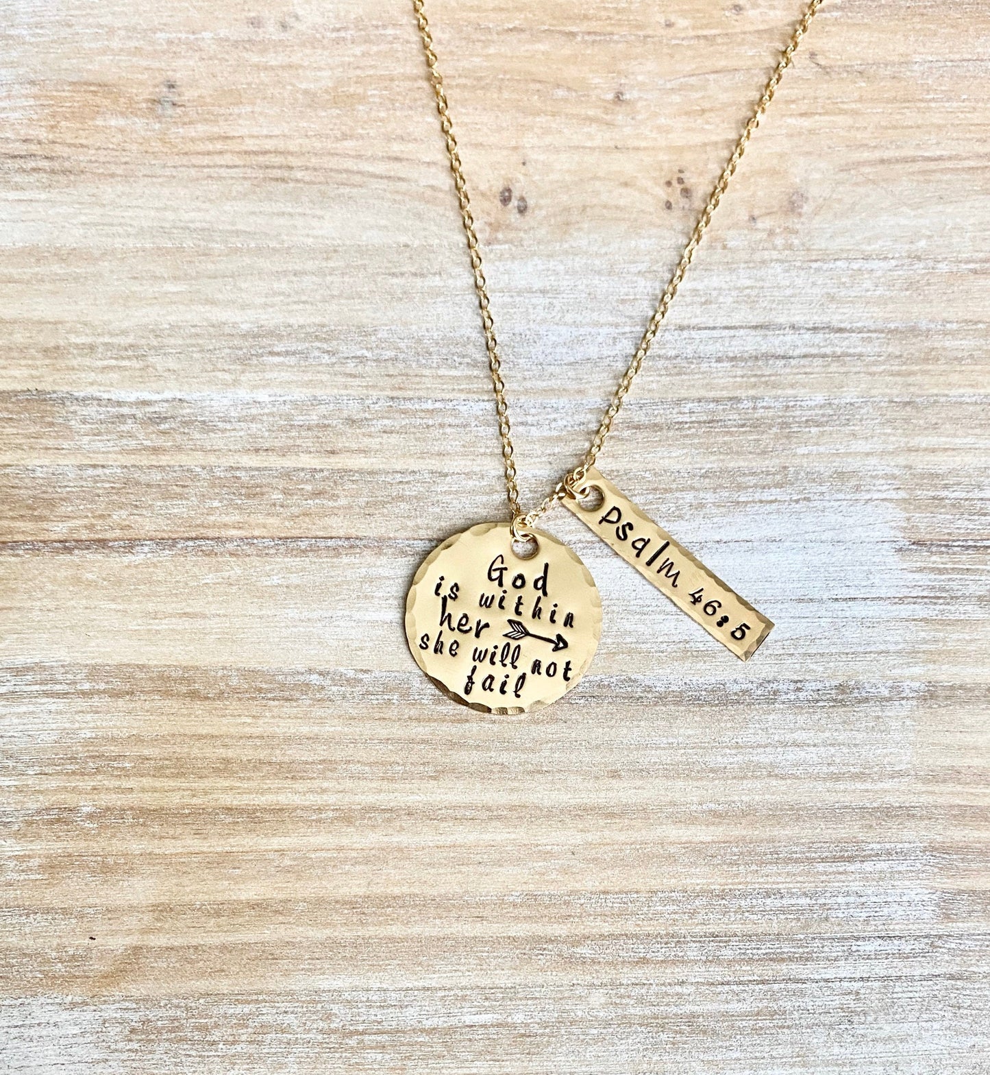 God Is Within Her She Will Not Fail Psalm 46:5 Bible Verse Necklace Scripture Necklace Hand Stamped Gold Filled Necklace Christian Jewelry