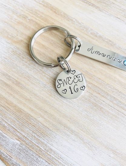 Girls 16th Birthday, Sweet 16 Keychain, Sweet Sixteenth Birthday Gift, Personalized Sweet 16 Keychain,Sweet 16 Gifts,Sweet 16 Birthday,