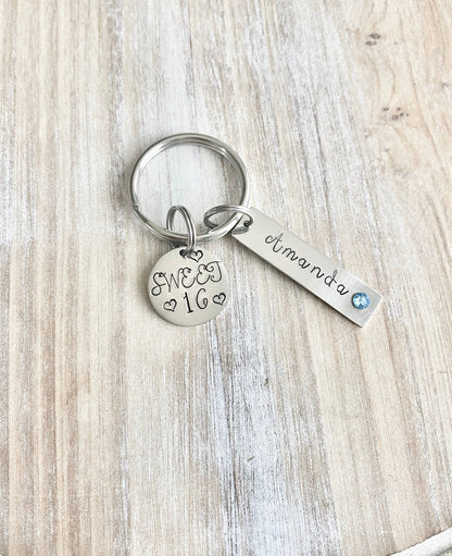 Girls 16th Birthday, Sweet 16 Keychain, Sweet Sixteenth Birthday Gift, Personalized Sweet 16 Keychain,Sweet 16 Gifts,Sweet 16 Birthday,