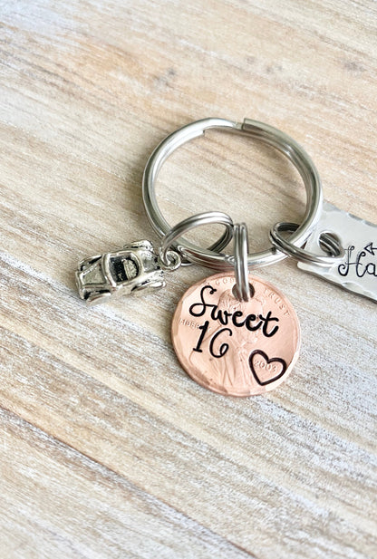 New Car Keychain,Personalized Sweet 16 Keychain, New Driver Keychain, Sweet Sixteenth Birthday Gift, Sweet 16 Gifts, Gifts For Daughter