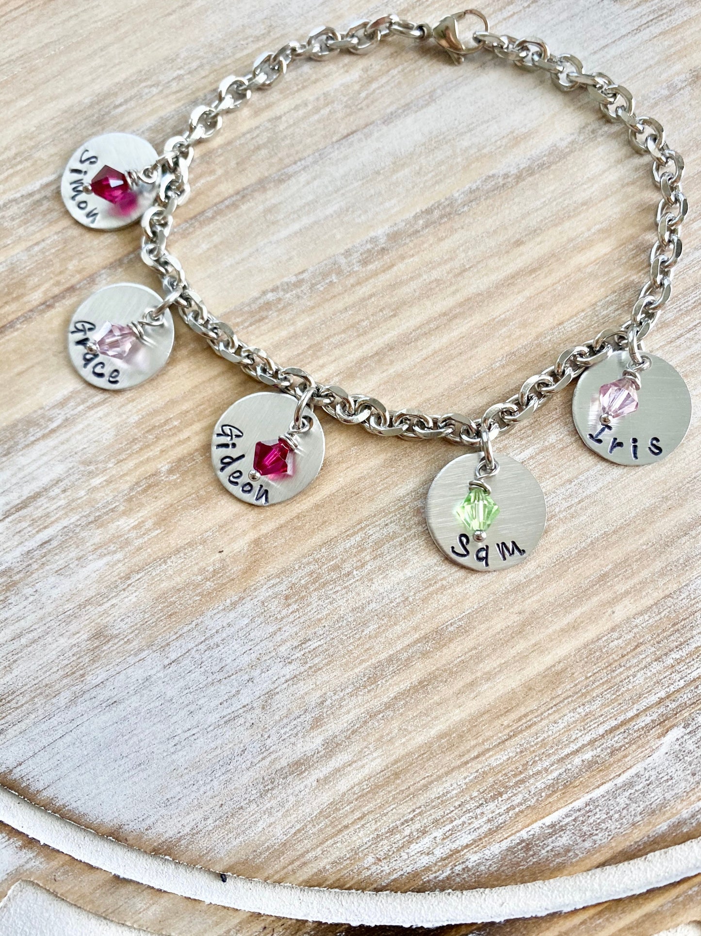 Handstamped Anklet Charm Anklet Mom Anklet Custom Anklet Personalized Anklet Birthstone Anklet Gift for Mom Anklet Gift Mommy Anklet
