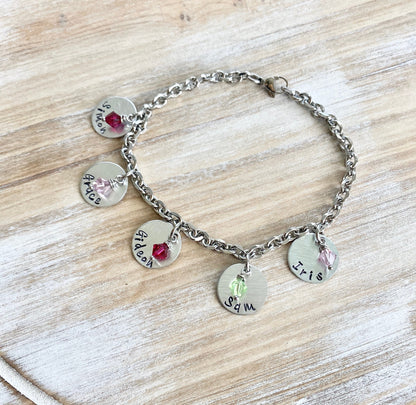 Handstamped Anklet Charm Anklet Mom Anklet Custom Anklet Personalized Anklet Birthstone Anklet Gift for Mom Anklet Gift Mommy Anklet