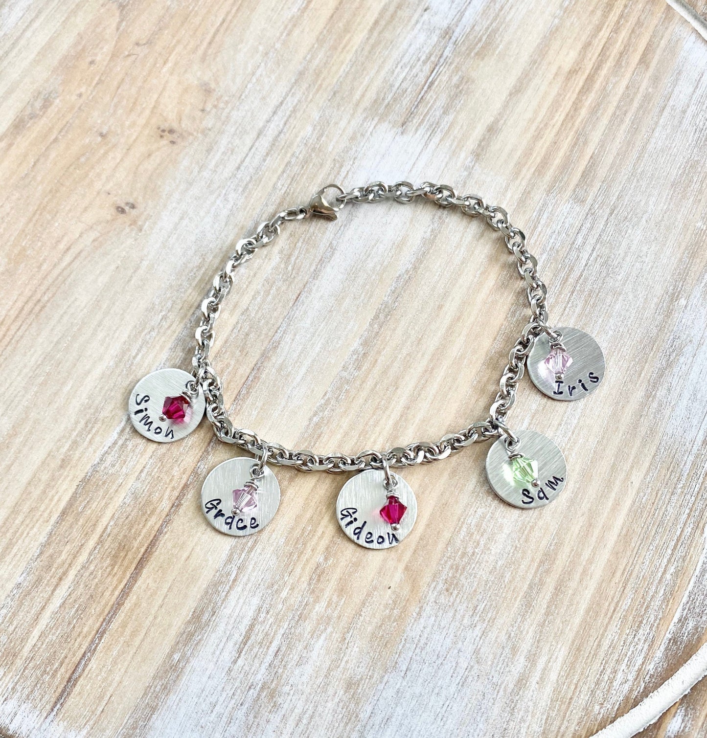 Handstamped Anklet Charm Anklet Mom Anklet Custom Anklet Personalized Anklet Birthstone Anklet Gift for Mom Anklet Gift Mommy Anklet