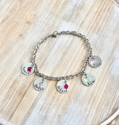 Handstamped Anklet Charm Anklet Mom Anklet Custom Anklet Personalized Anklet Birthstone Anklet Gift for Mom Anklet Gift Mommy Anklet