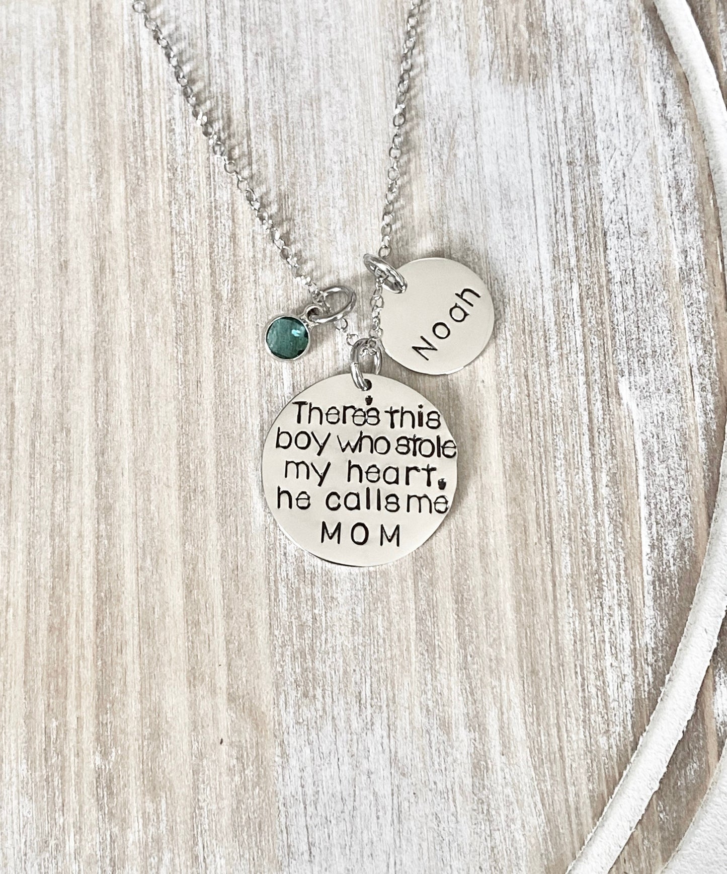 Mom Necklace Theres this boy who stole my heart Handstamped Necklace Personalize Jewelry Mother Day Gift Valentines Day Gift Custom Necklace