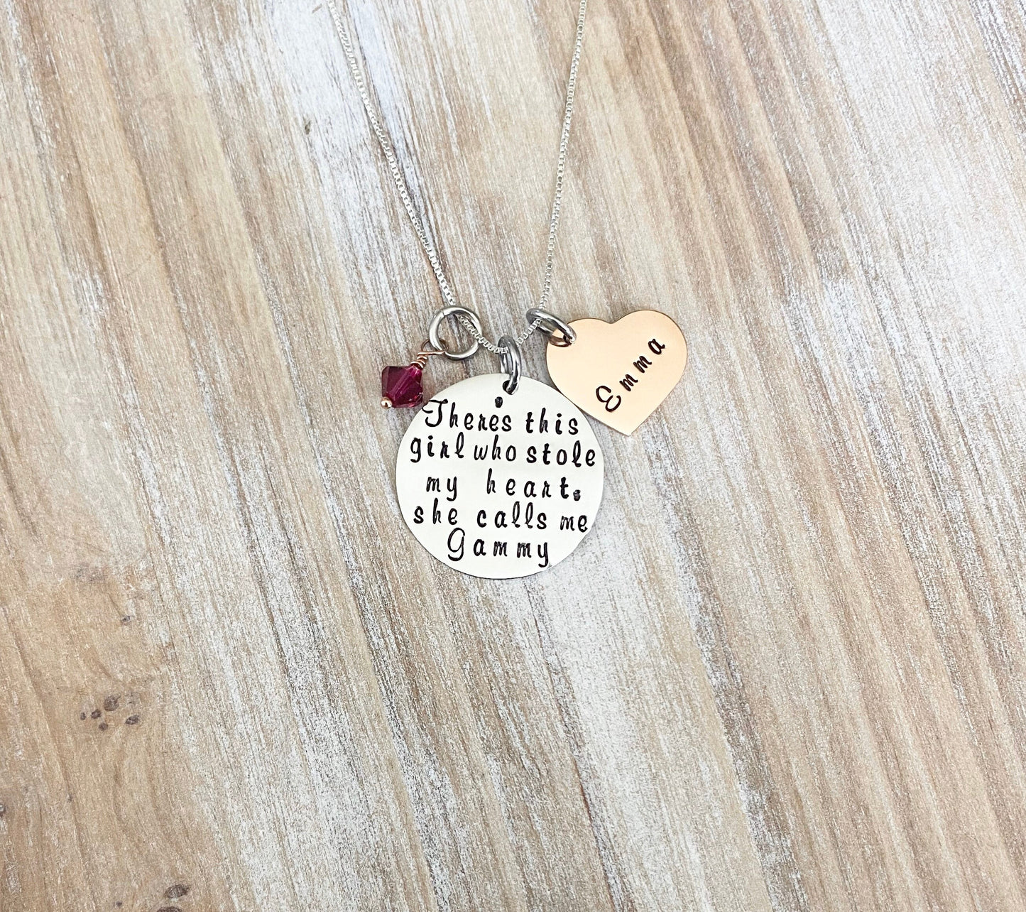 Gammy Necklace Theres this girl who stole my heart Handstamped Necklace Personalize Jewelry Mothers Day Gift Grandma Jewelry Custom Necklace
