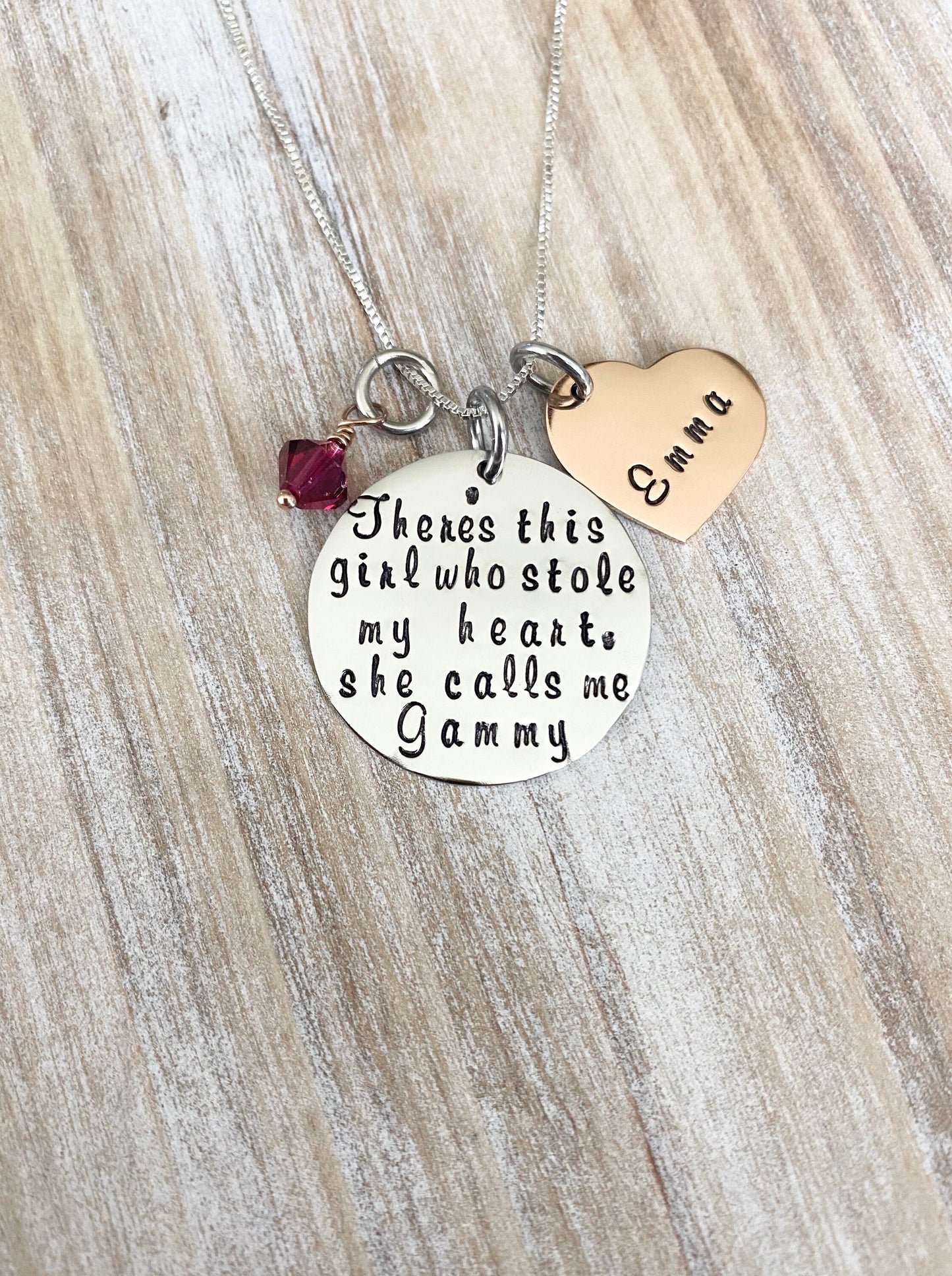 Gammy Necklace Theres this girl who stole my heart Handstamped Necklace Personalize Jewelry Mothers Day Gift Grandma Jewelry Custom Necklace