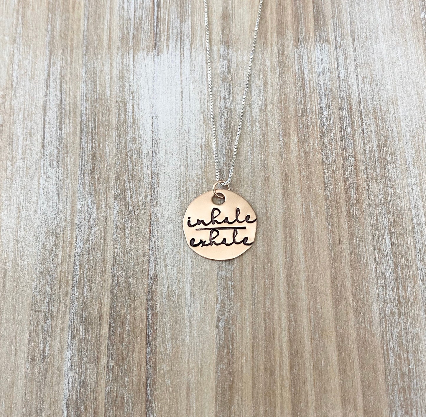 Rose Gold Handstamped Necklace Gold Mom Necklace inhale exhale Necklace Gift for Mom Gold filled Jewelry Gold Name Jewelry 14K Rose Gold