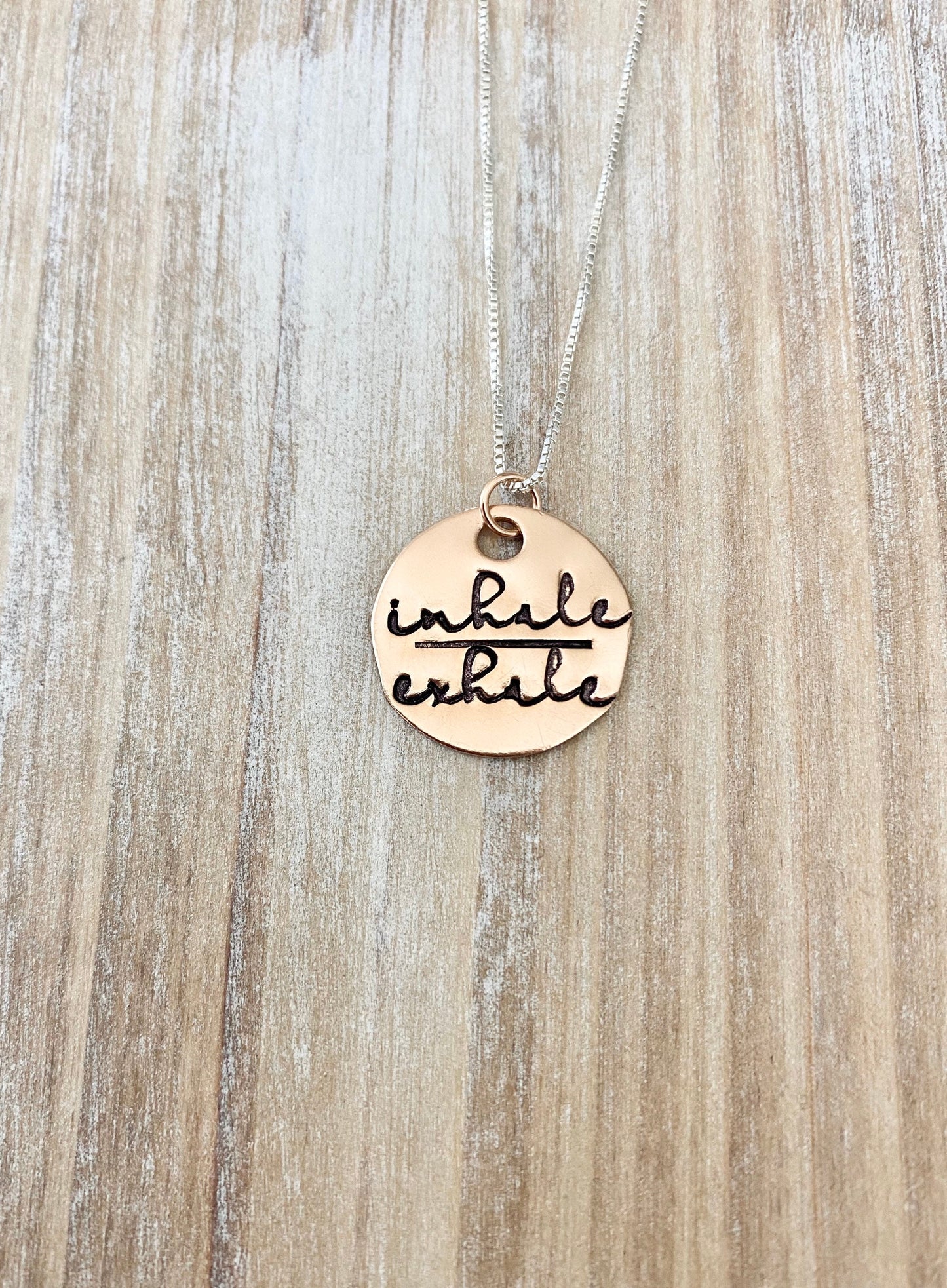 Rose Gold Handstamped Necklace Gold Mom Necklace inhale exhale Necklace Gift for Mom Gold filled Jewelry Gold Name Jewelry 14K Rose Gold