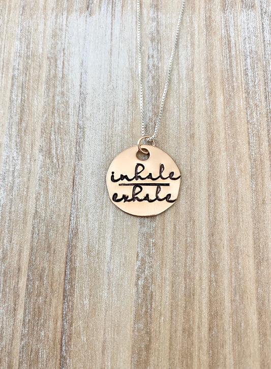 Rose Gold Handstamped Necklace Gold Mom Necklace inhale exhale Necklace Gift for Mom Gold filled Jewelry Gold Name Jewelry 14K Rose Gold