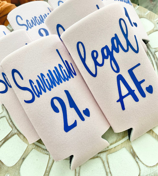 Personalized Legal AF Skinny Can Cooler: 21st Birthday Bachelorette Party Favor