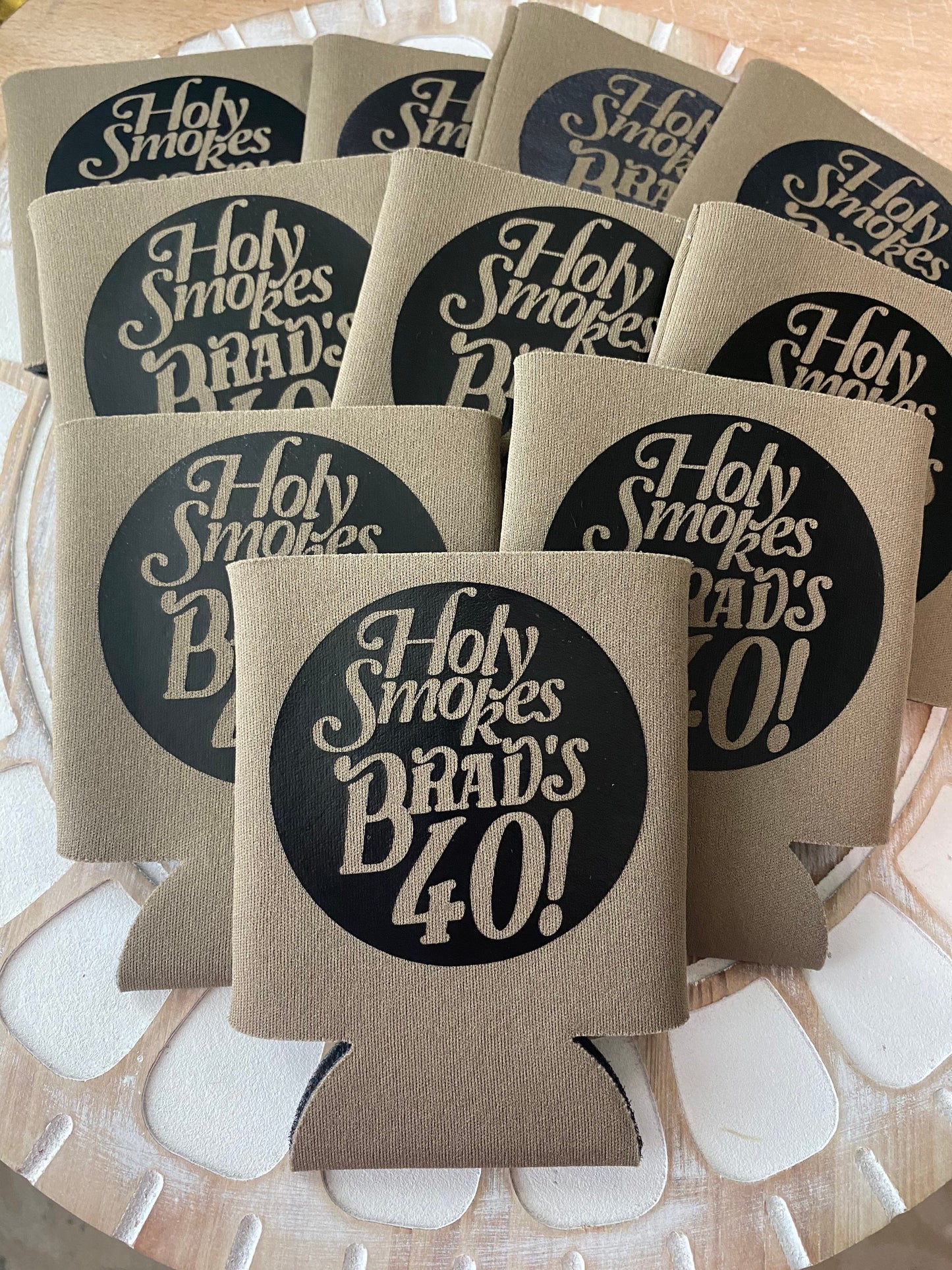 Personalized 40th Birthday Can Coolers: Holy Smokes Party Favors