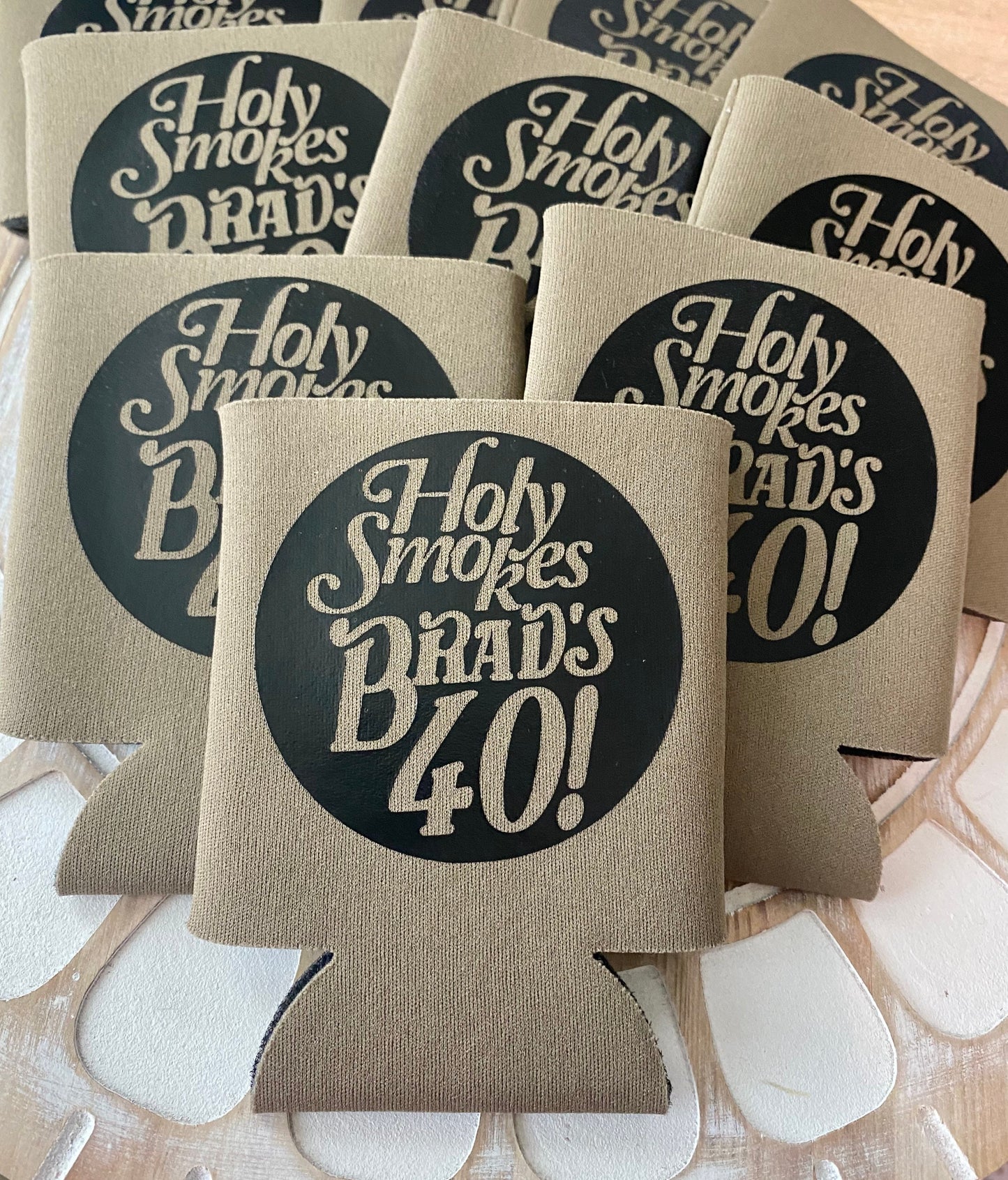 Personalized 40th Birthday Can Coolers: Holy Smokes Party Favors
