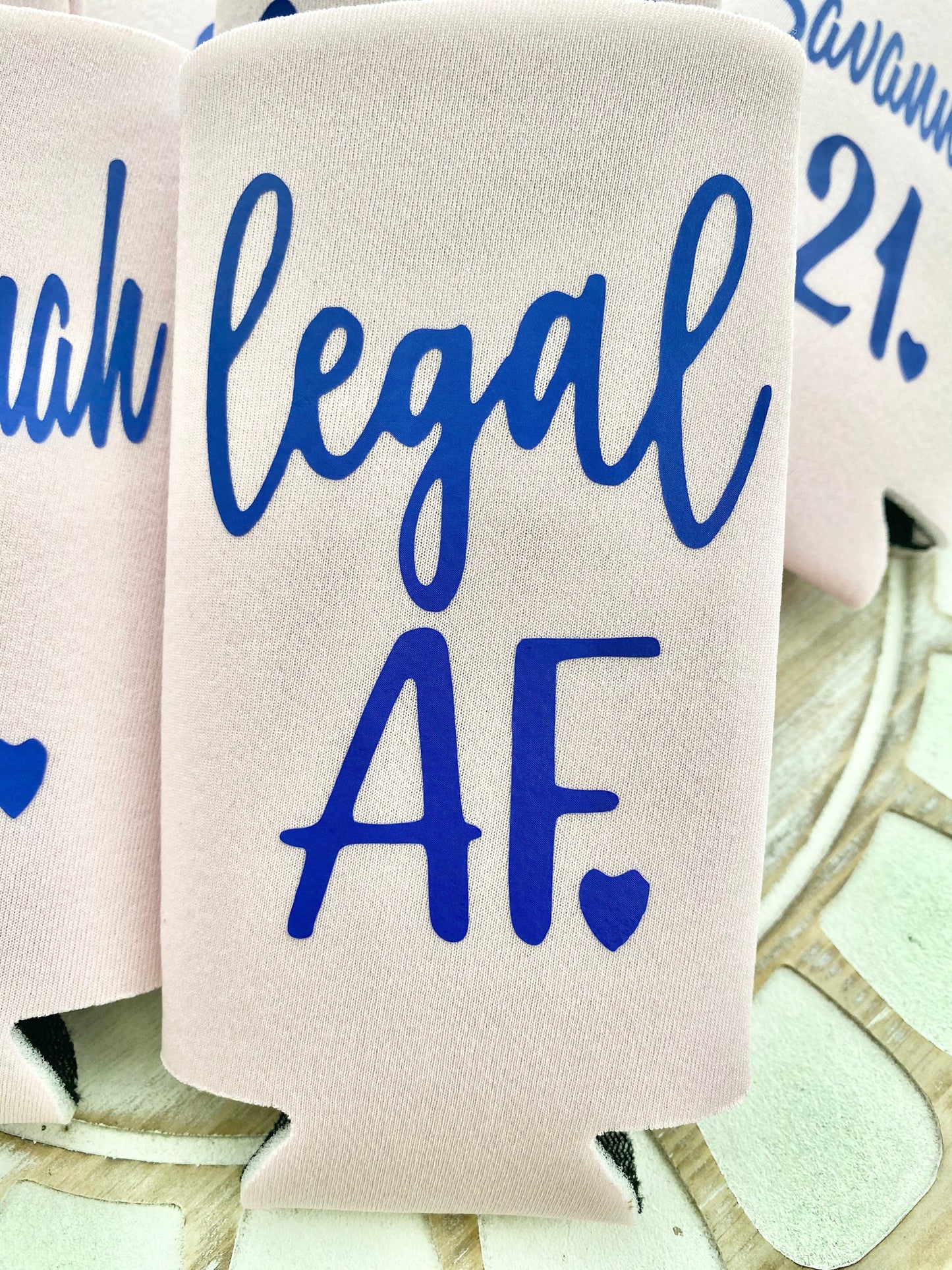 Personalized Legal AF Skinny Can Cooler: 21st Birthday Bachelorette Party Favor