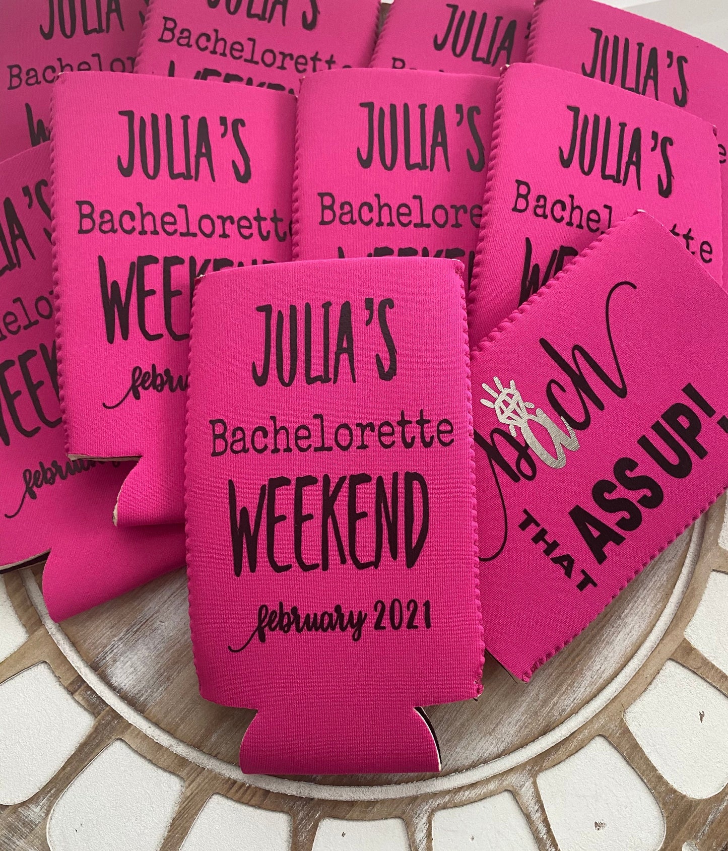 Bach That Ass Up Bachelorette Can Cooler Skinny Can Cooler Bachelorette Party Favor Bach and Boozy Bachelorette Bach Can Favor Custom Favor