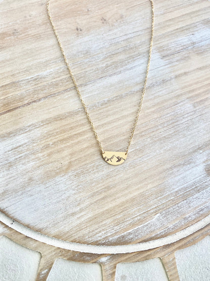 Mountain Necklace Gift for her Gold Filled Necklace for Woman Outdoor Wanderlust Jewelry Gold Half Moon Necklace