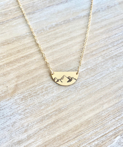 Mountain Necklace Gift for her Gold Filled Necklace for Woman Outdoor Wanderlust Jewelry Gold Half Moon Necklace