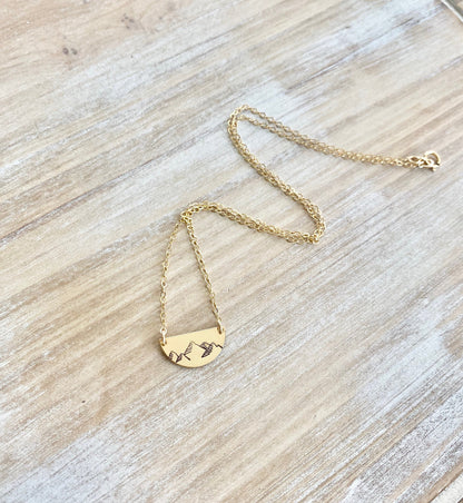 Mountain Necklace Gift for her Gold Filled Necklace for Woman Outdoor Wanderlust Jewelry Gold Half Moon Necklace