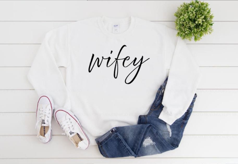 Wifey Sweatshirt Anniversary Sweatshirt Winter Bride Winter Wedding Winter Honeymoon Sweatshirt Engaged Sweatshirt Wifey Decal