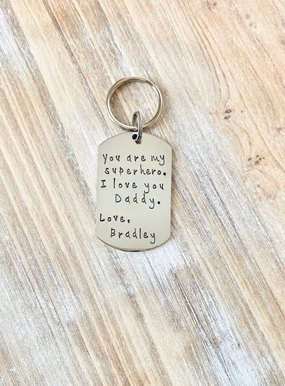 Super hero Dad Keychain Gift for New Dad  Love Daddy Keychain Handstamped Keychain Custom Keychain Dad Keychain Fathers Day Gift from Son