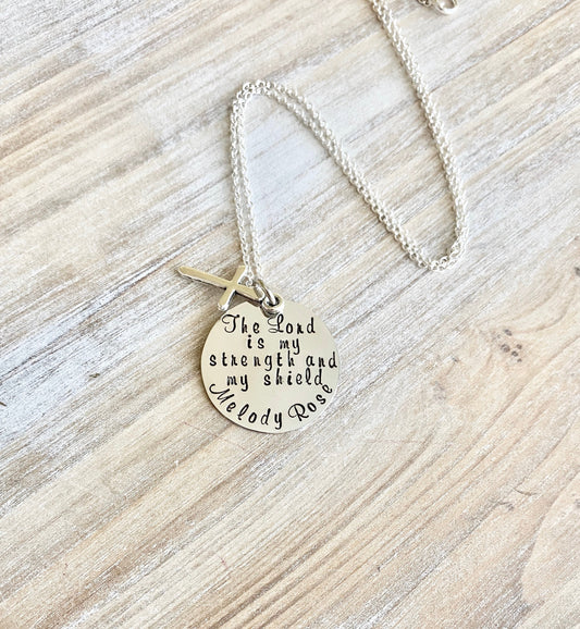 Girls Cross Necklace Baptism Necklace Boys Jewelry Cross Necklace Toddler Jewelry Boy Birthday Gift Son Easter Gift Lord is my Strength
