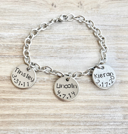 Mother Charm Bracelet Grandma Charm Bracelet Grandchildren Name Bracelet Handstamped Bracelet Personalized Bracelet Handstamped Jewelry