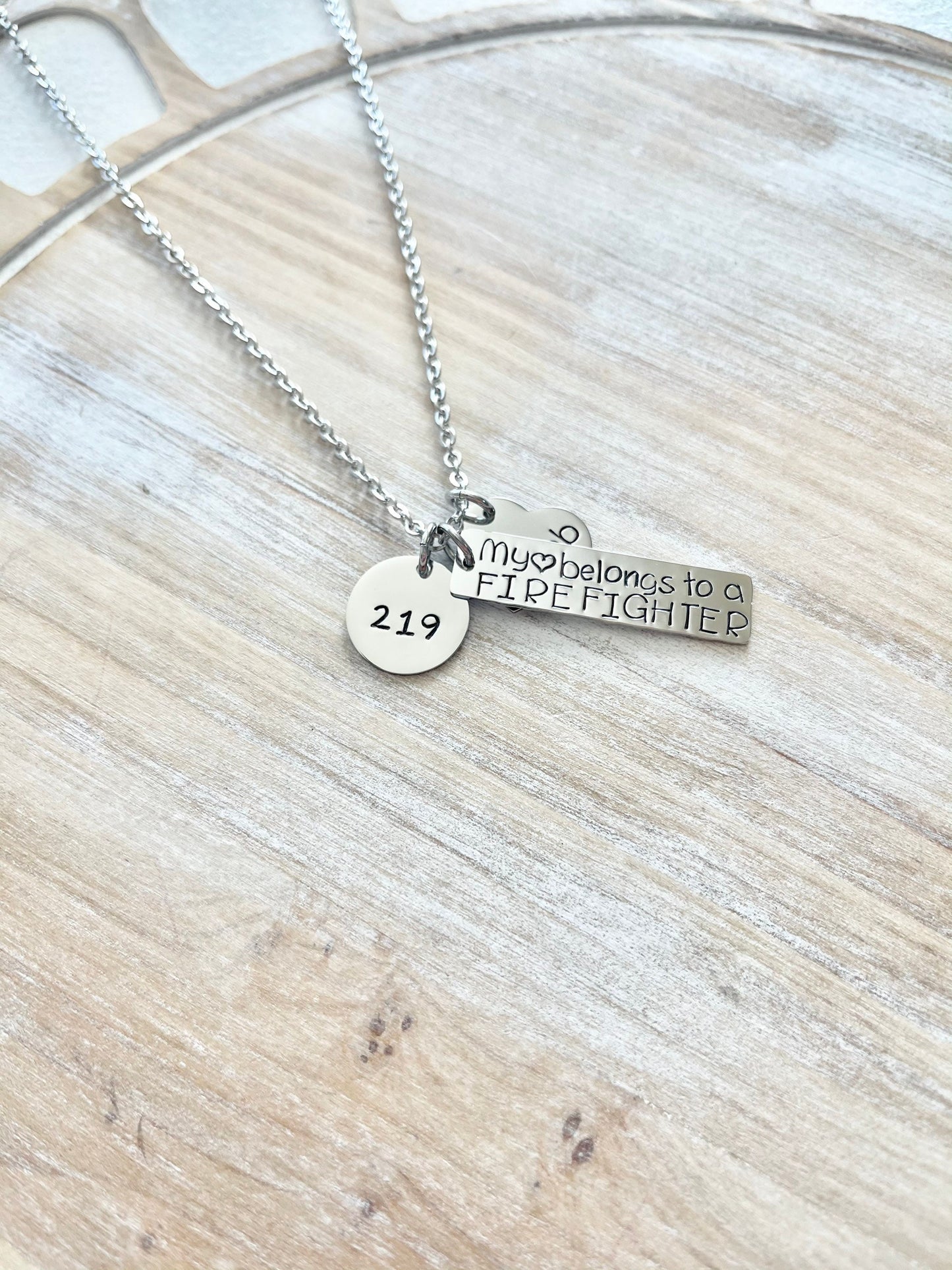My Heart Belongs to a Firefighter Wife Necklace Firefighter Wife Necklace Handstamped Jewelry Custom Necklace Heart necklace