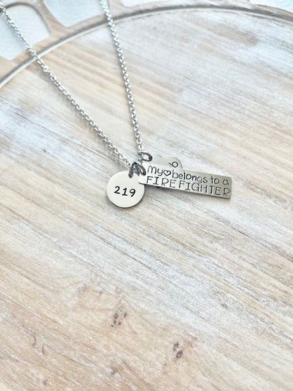 My Heart Belongs to a Firefighter Wife Necklace Firefighter Wife Necklace Handstamped Jewelry Custom Necklace Heart necklace