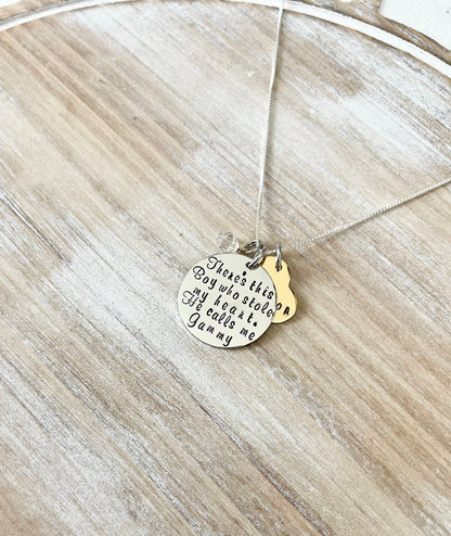 Gammy Necklace Theres this boy who stole my heart Handstamped Necklace Personalize Jewelry Mothers Day Gift Grandma Jewelry Custom Necklace