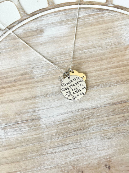 Gammy Necklace Theres this boy who stole my heart Handstamped Necklace Personalize Jewelry Mothers Day Gift Grandma Jewelry Custom Necklace