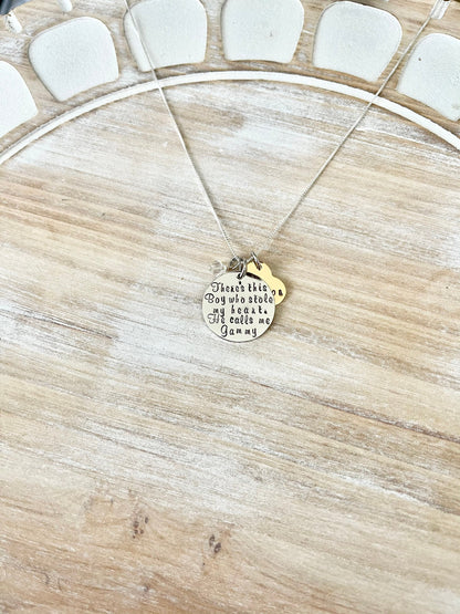 Gammy Necklace Theres this boy who stole my heart Handstamped Necklace Personalize Jewelry Mothers Day Gift Grandma Jewelry Custom Necklace