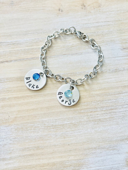 Personalized Charm Bracelet Grandma Bracelet Grandchild Bracelet Handstamped Jewelry Mom Charm Bracelet Grandma Gift Mothers Day Gift