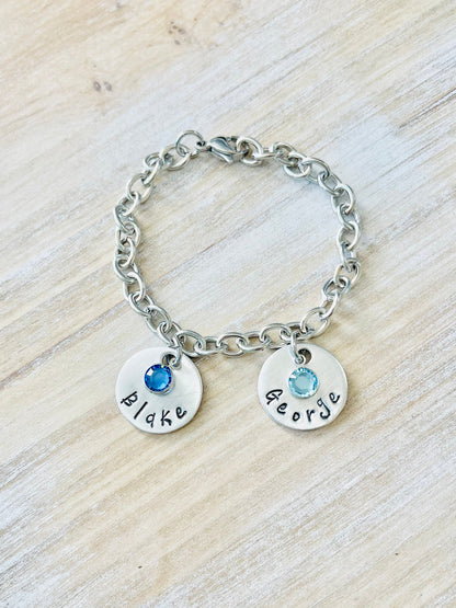 Personalized Charm Bracelet Grandma Bracelet Grandchild Bracelet Handstamped Jewelry Mom Charm Bracelet Grandma Gift Mothers Day Gift