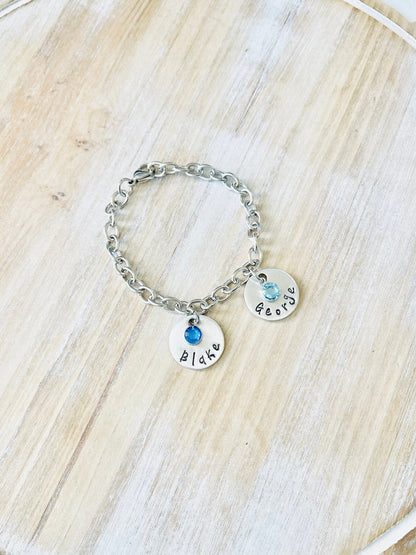 Personalized Charm Bracelet Grandma Bracelet Grandchild Bracelet Handstamped Jewelry Mom Charm Bracelet Grandma Gift Mothers Day Gift