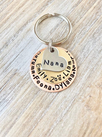 Nana Keychain MOM Keychain New Mom Mother's Day Gift Mom's Birthday Nana Keychain Grandma Keychain Mixed Metal Keychain Stamped Accessory