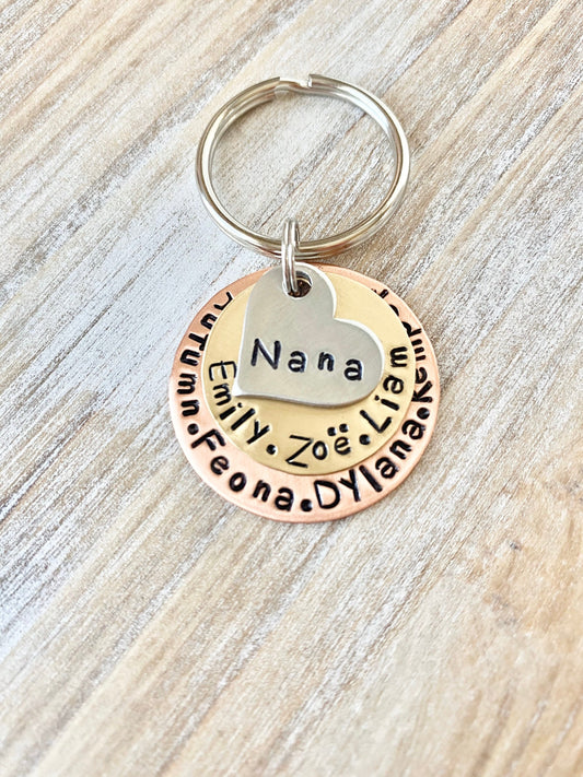 Nana Keychain MOM Keychain New Mom Mother's Day Gift Mom's Birthday Nana Keychain Grandma Keychain Mixed Metal Keychain Stamped Accessory