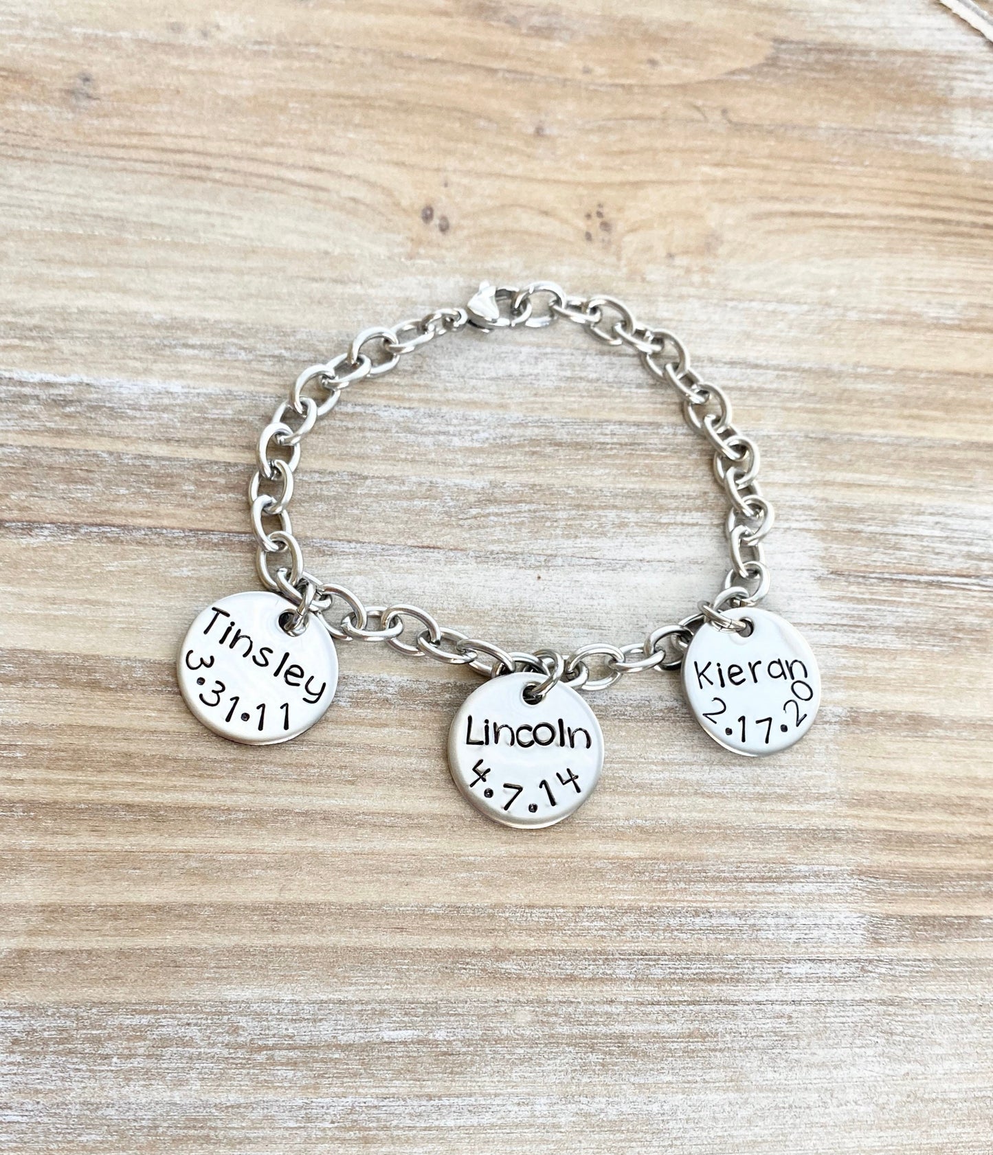 Mother Charm Bracelet Grandma Charm Bracelet Grandchildren Name Bracelet Handstamped Bracelet Personalized Bracelet Handstamped Jewelry