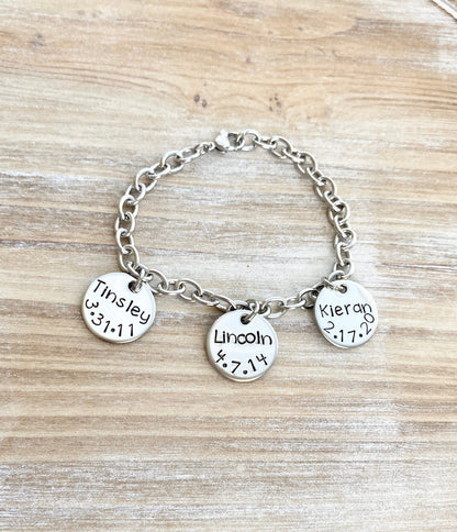 Mother Charm Bracelet Grandma Charm Bracelet Grandchildren Name Bracelet Handstamped Bracelet Personalized Bracelet Handstamped Jewelry