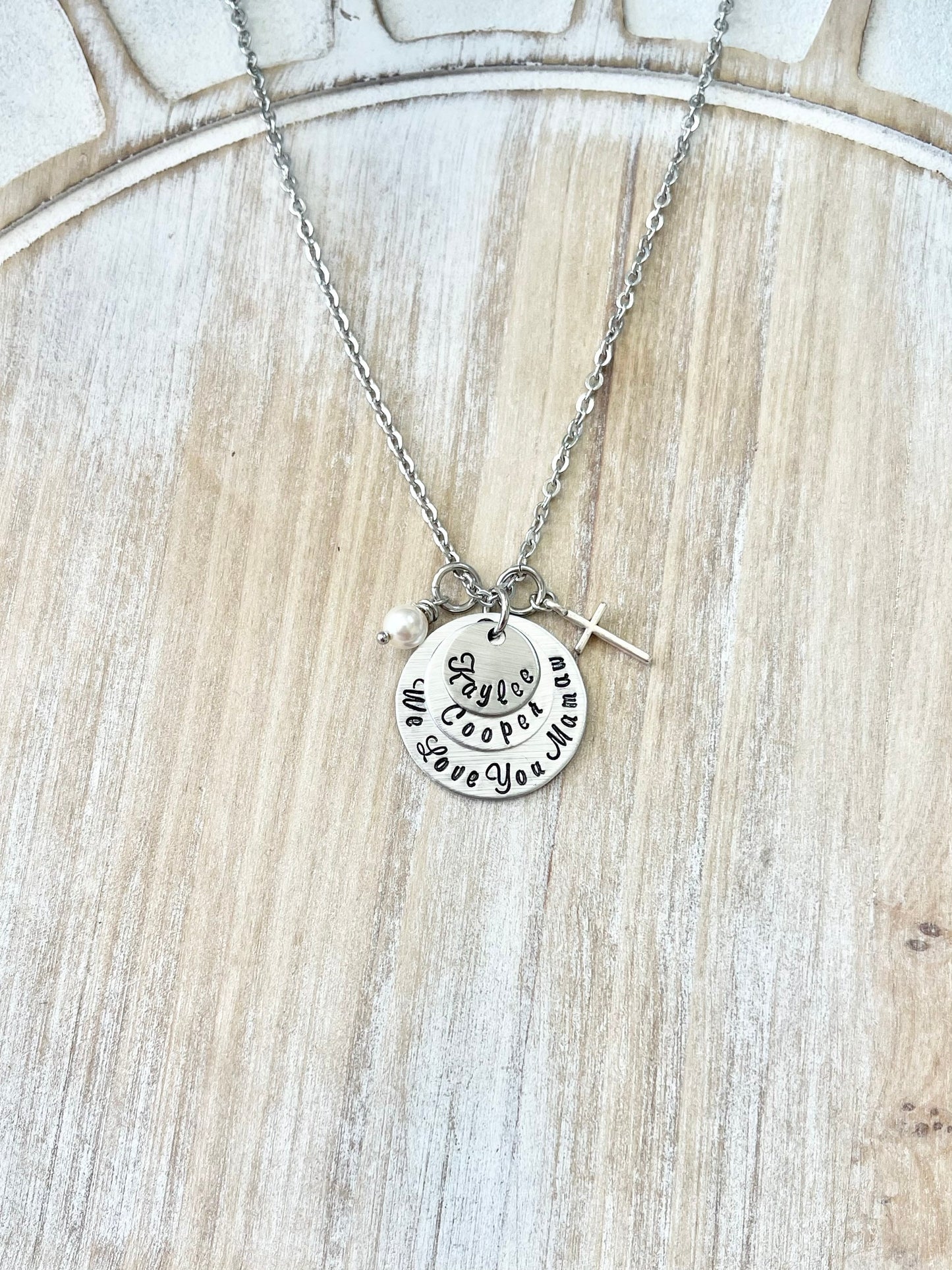 Personalized Gift Handmade Disc Mom Necklace Grandma Gift Mamaw Necklace Gifts for Mom Mama Nana Gigi Mimi Family Handmade Jewelry Gift