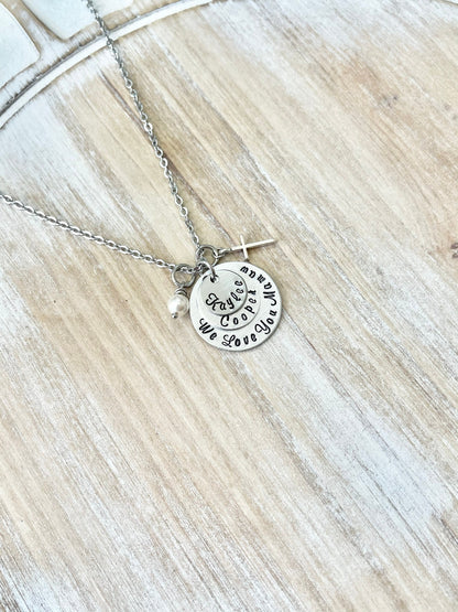Personalized Gift Handmade Disc Mom Necklace Grandma Gift Mamaw Necklace Gifts for Mom Mama Nana Gigi Mimi Family Handmade Jewelry Gift