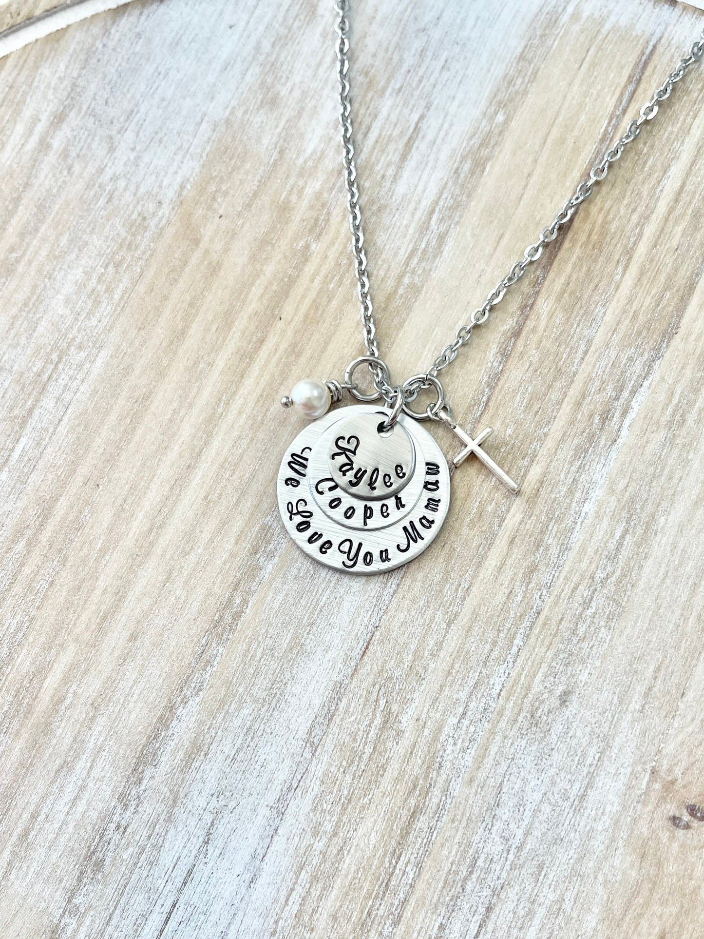 Personalized Gift Handmade Disc Mom Necklace Grandma Gift Mamaw Necklace Gifts for Mom Mama Nana Gigi Mimi Family Handmade Jewelry Gift